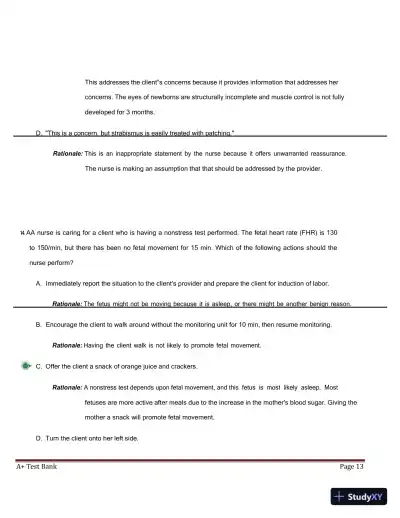 ATI RN Maternal Newborn NGN Proctored Exam with Answers (250 Solved Questions) - Page 14 preview image
