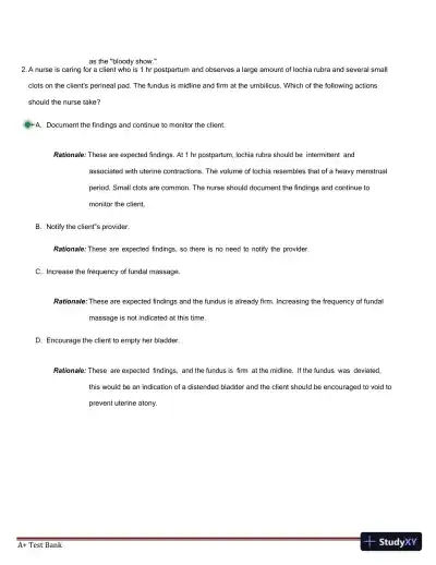 ATI RN Maternal Newborn NGN Proctored Exam with Answers (250 Solved Questions) - Page 3 preview image