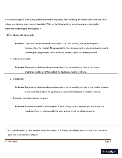 ATI RN Maternal Newborn NGN Proctored Exam with Answers (250 Solved Questions) - Page 6 preview image