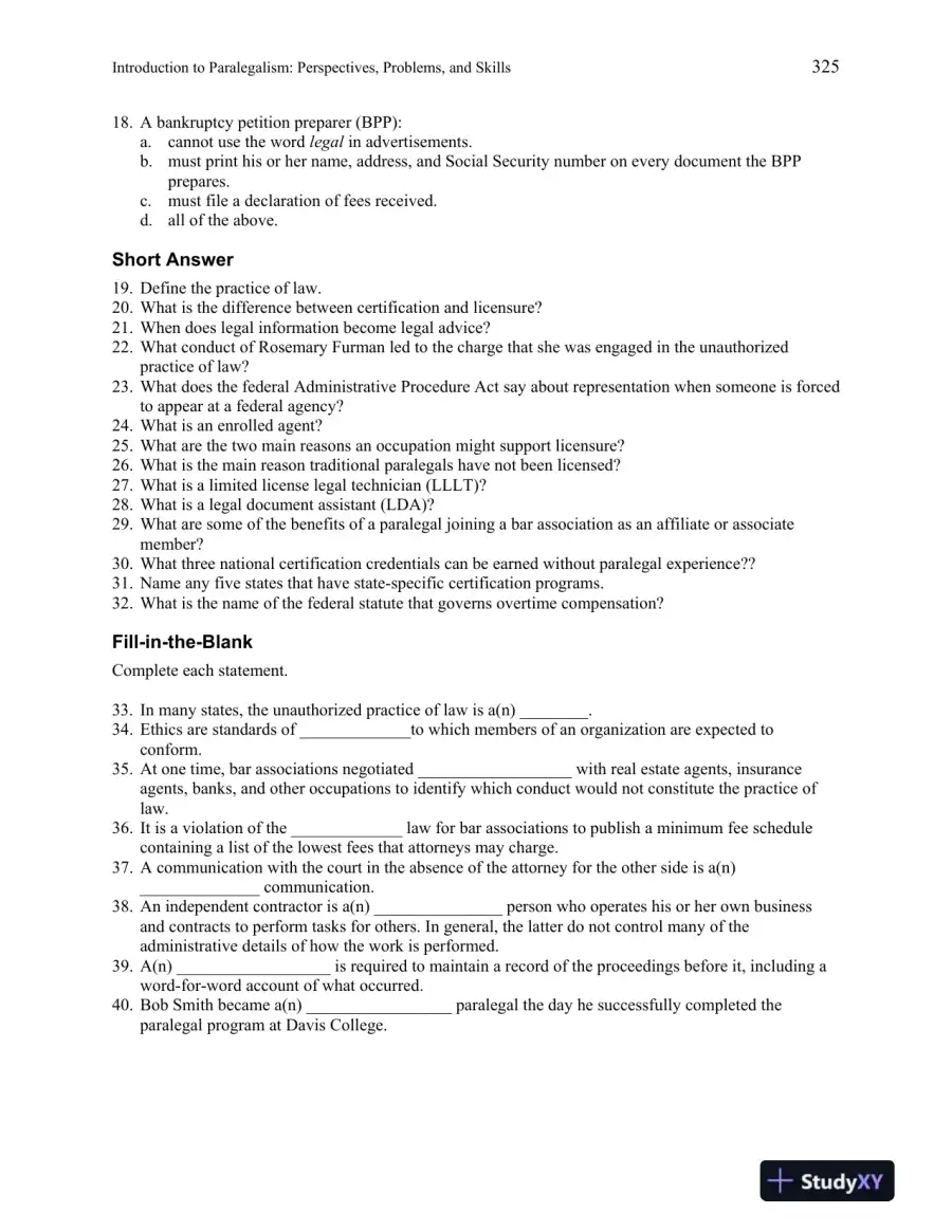 Test Bank for Introduction to Paralegalism: Perspectives, Problems and Skills, 8th Edition, page 10