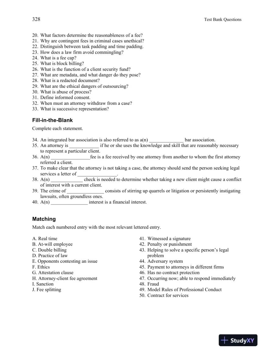 Test Bank for Introduction to Paralegalism: Perspectives, Problems and Skills, 8th Edition, page 13