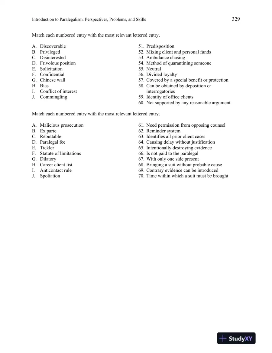 Test Bank for Introduction to Paralegalism: Perspectives, Problems and Skills, 8th Edition, page 14
