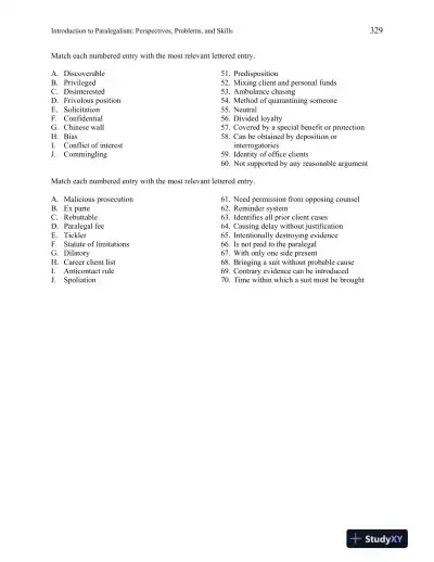Test Bank for Introduction to Paralegalism: Perspectives, Problems and Skills, 8th Edition - Page 14 preview image