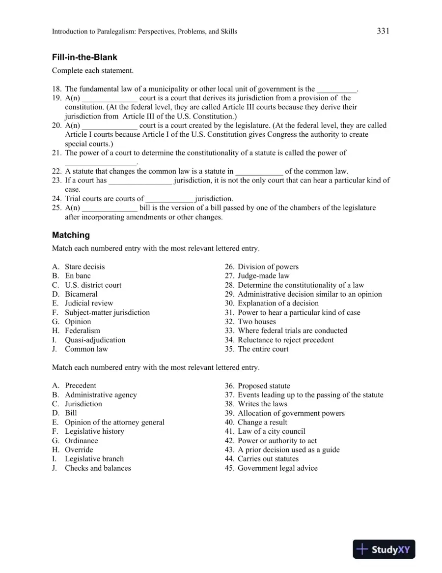 Test Bank for Introduction to Paralegalism: Perspectives, Problems and Skills, 8th Edition, page 16