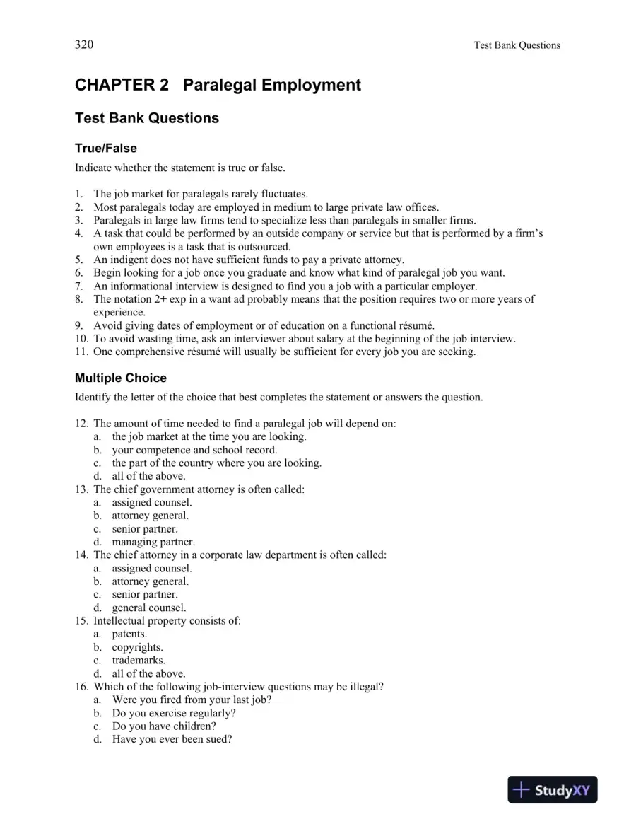 Test Bank for Introduction to Paralegalism: Perspectives, Problems and Skills, 8th Edition, page 5