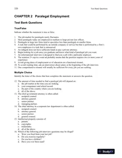 Test Bank for Introduction to Paralegalism: Perspectives, Problems and Skills, 8th Edition - Page 5 preview image