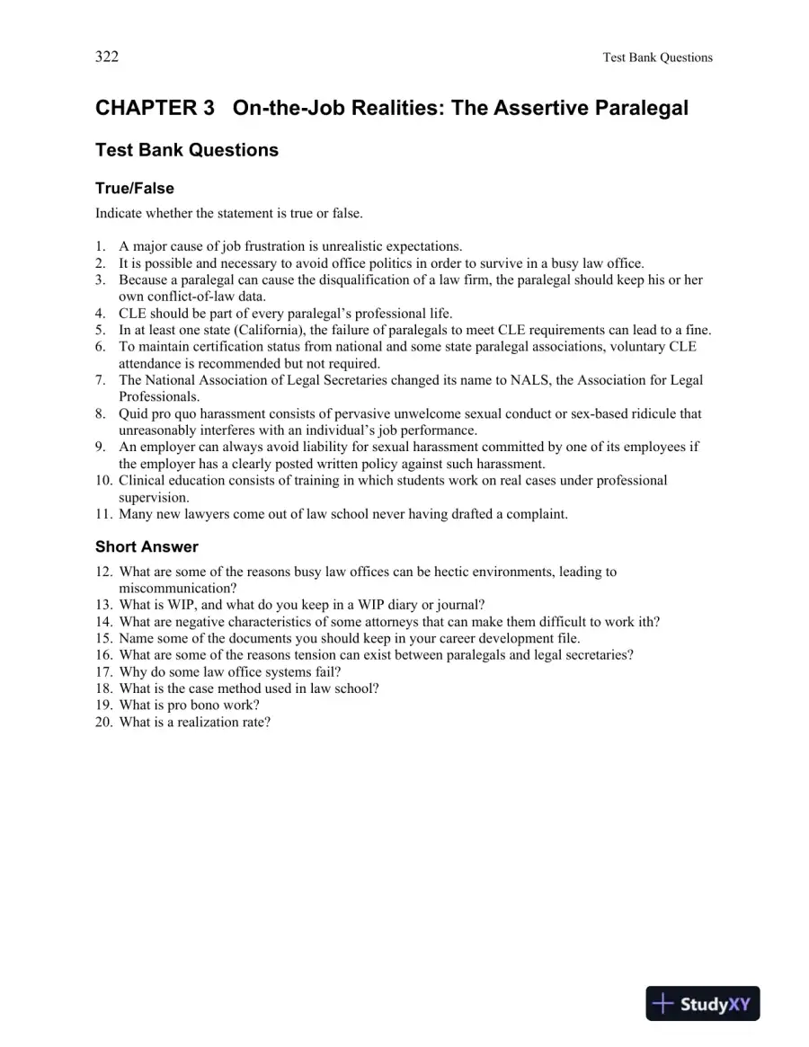 Test Bank for Introduction to Paralegalism: Perspectives, Problems and Skills, 8th Edition, page 7