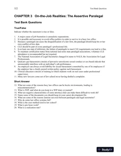 Test Bank for Introduction to Paralegalism: Perspectives, Problems and Skills, 8th Edition - Page 7 preview image