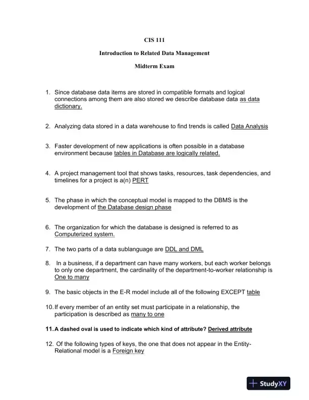 CIS 111 Introduction to Related Data Management - Page 1 preview image