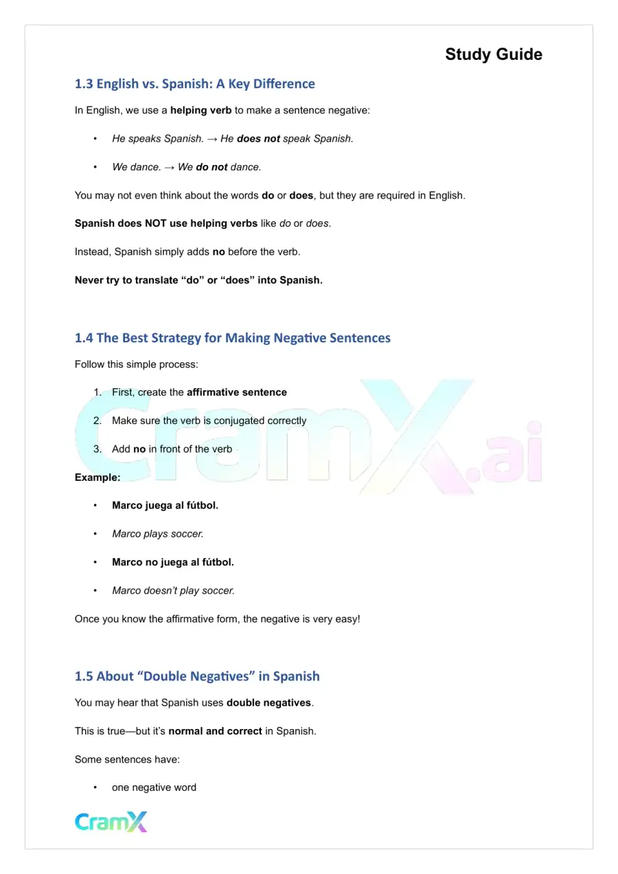 Spanish I - Negatives, page 2