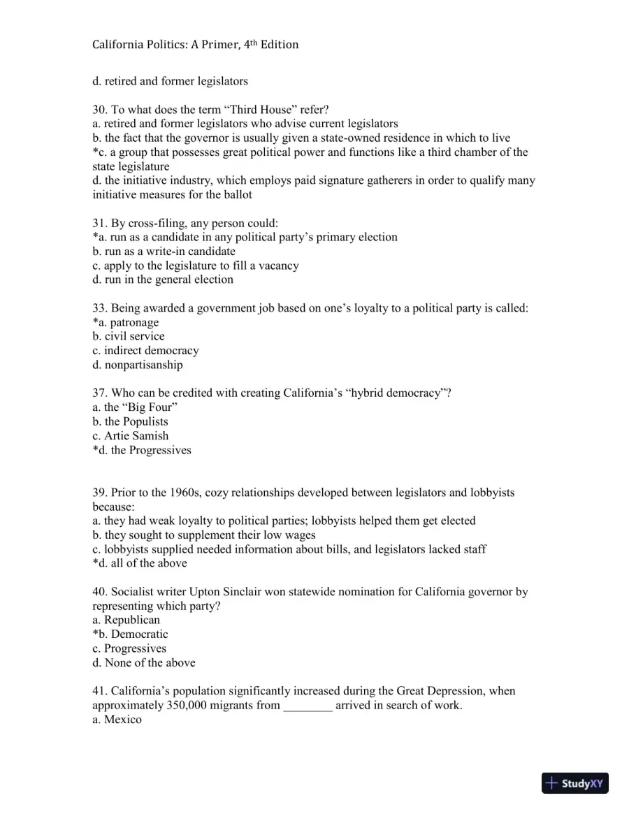 California Politics: A Primer, 4th Edition Test Bank, page 10