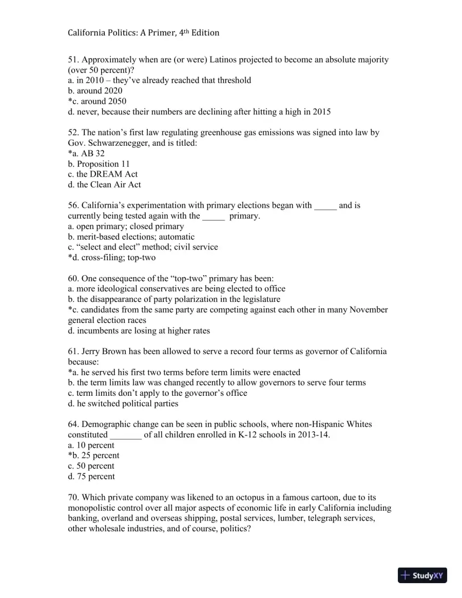 California Politics: A Primer, 4th Edition Test Bank, page 12