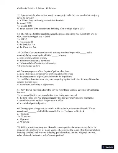 California Politics: A Primer, 4th Edition Test Bank - Page 12 preview image