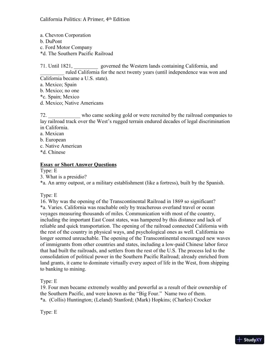 California Politics: A Primer, 4th Edition Test Bank, page 13