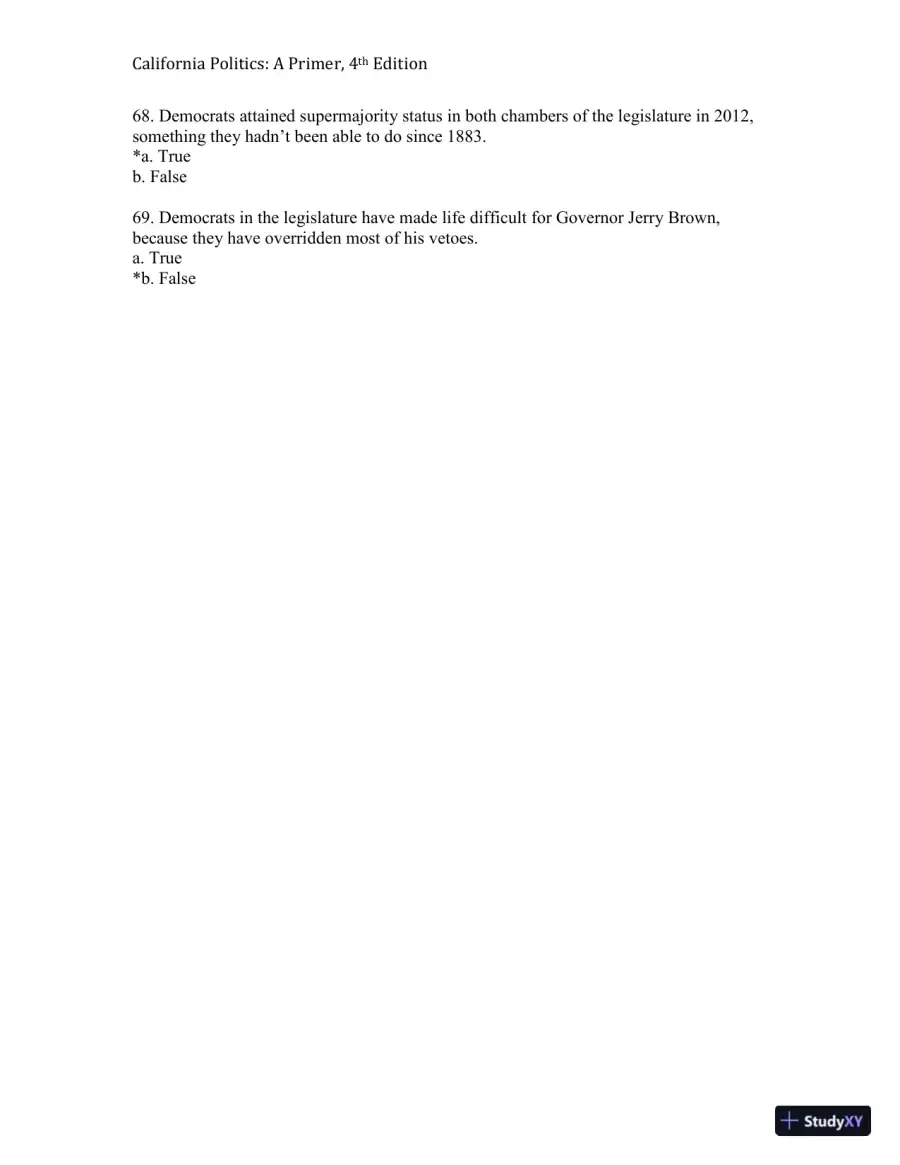 California Politics: A Primer, 4th Edition Test Bank, page 20