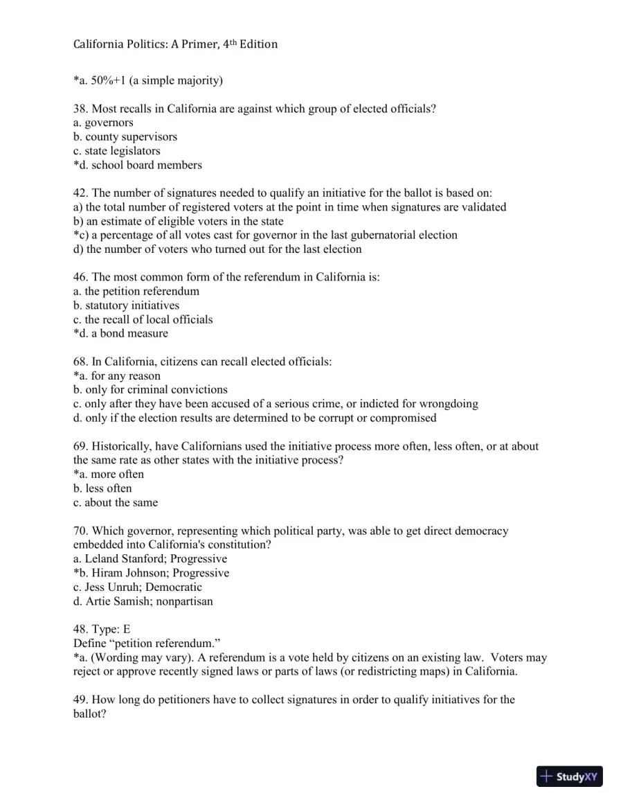 California Politics: A Primer, 4th Edition Test Bank, page 22