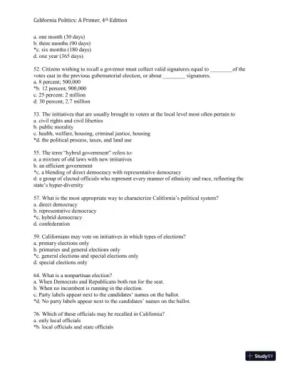 California Politics: A Primer, 4th Edition Test Bank - Page 23 preview image