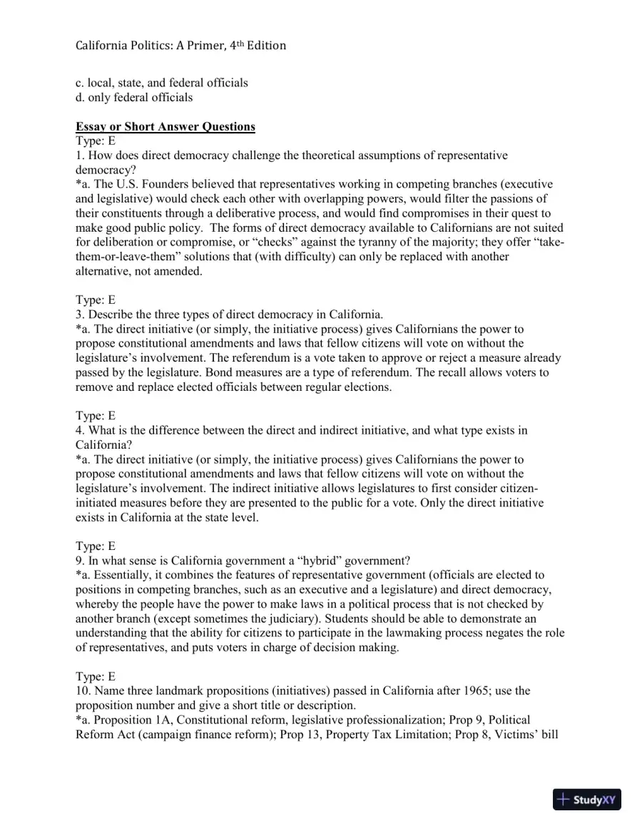California Politics: A Primer, 4th Edition Test Bank, page 24