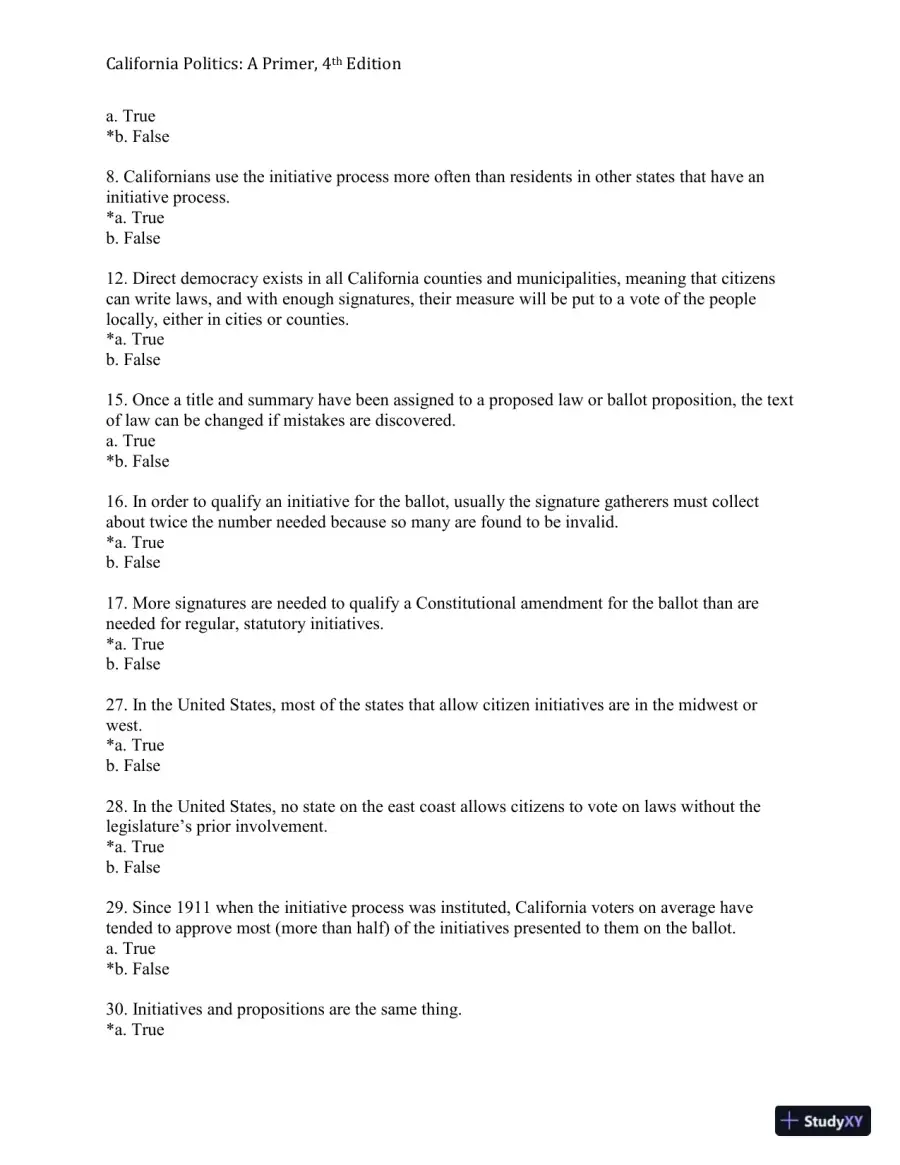 California Politics: A Primer, 4th Edition Test Bank, page 29