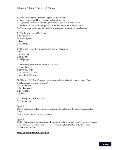 California Politics: A Primer, 4th Edition Test Bank - Page 3 preview image