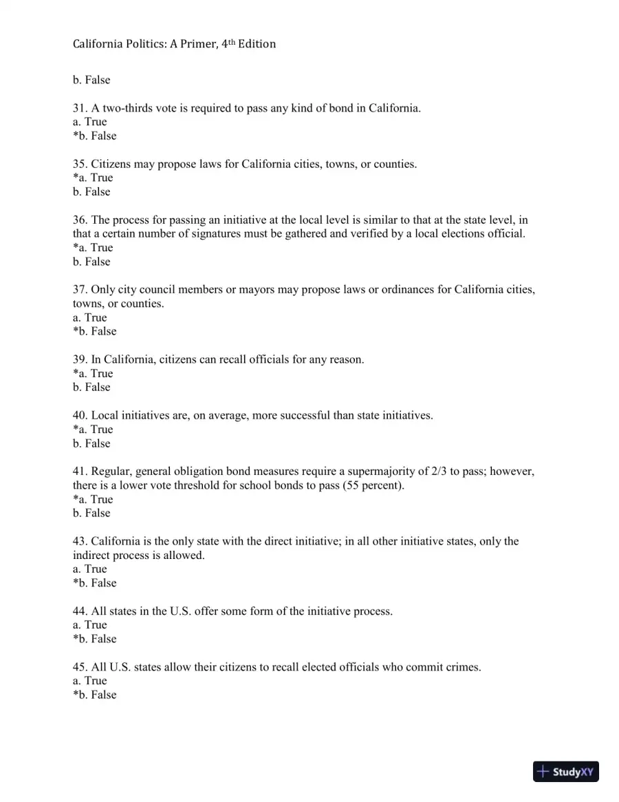 California Politics: A Primer, 4th Edition Test Bank, page 30