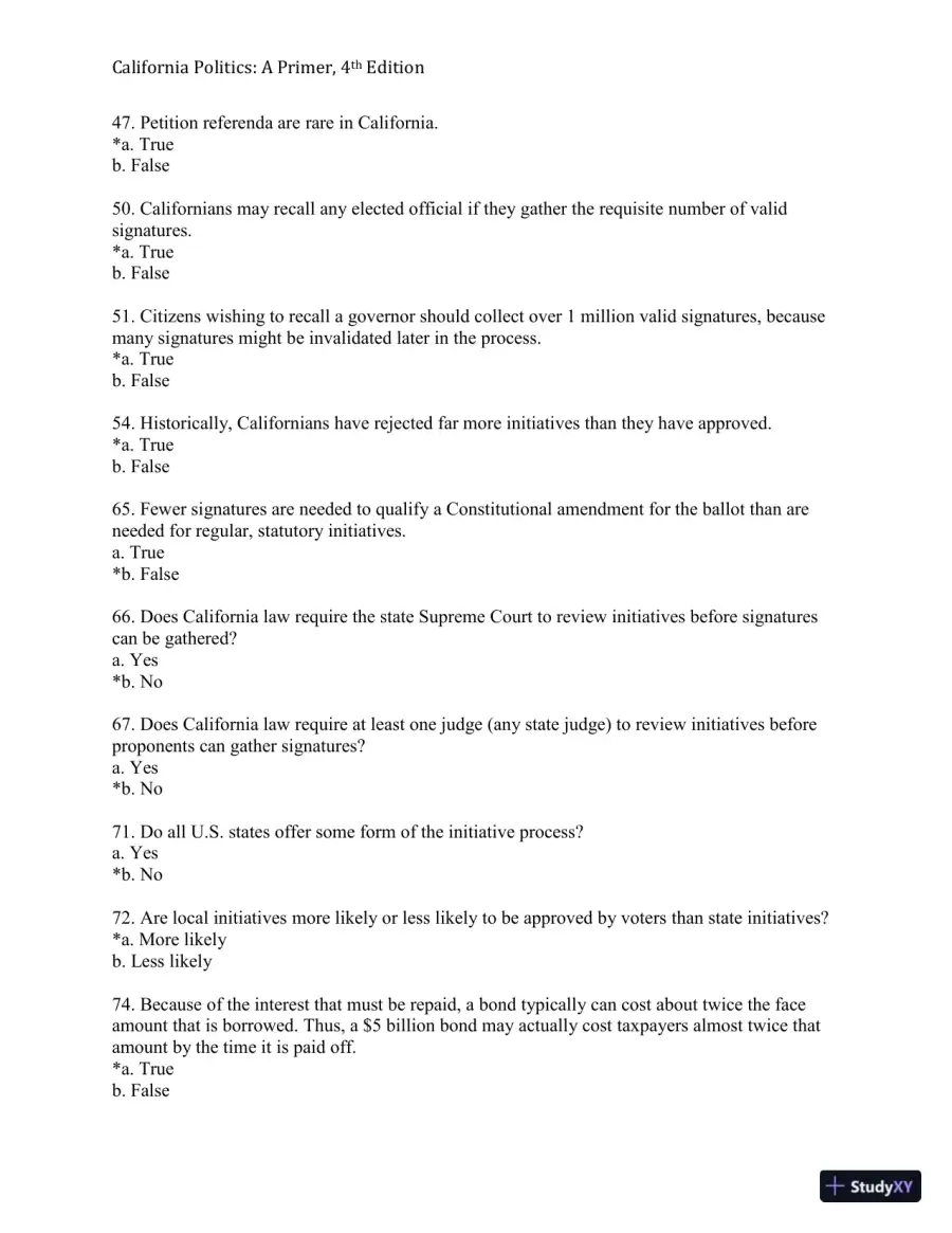 California Politics: A Primer, 4th Edition Test Bank, page 31