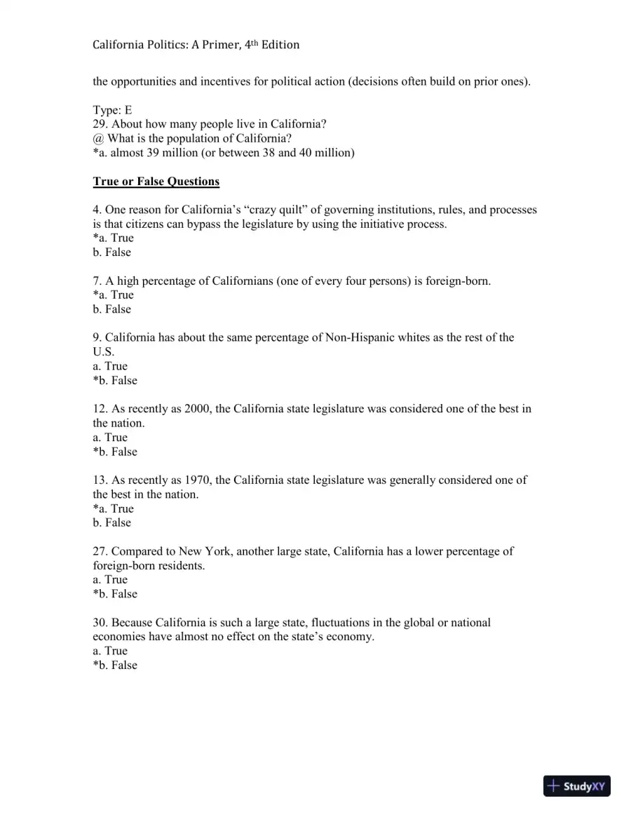 California Politics: A Primer, 4th Edition Test Bank, page 6