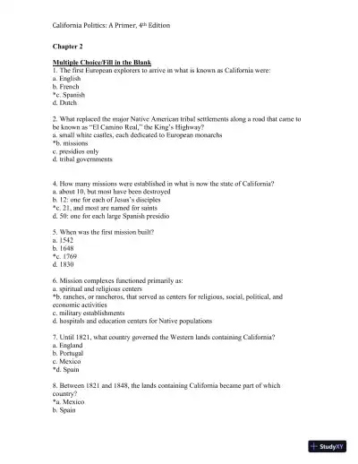 California Politics: A Primer, 4th Edition Test Bank - Page 7 preview image