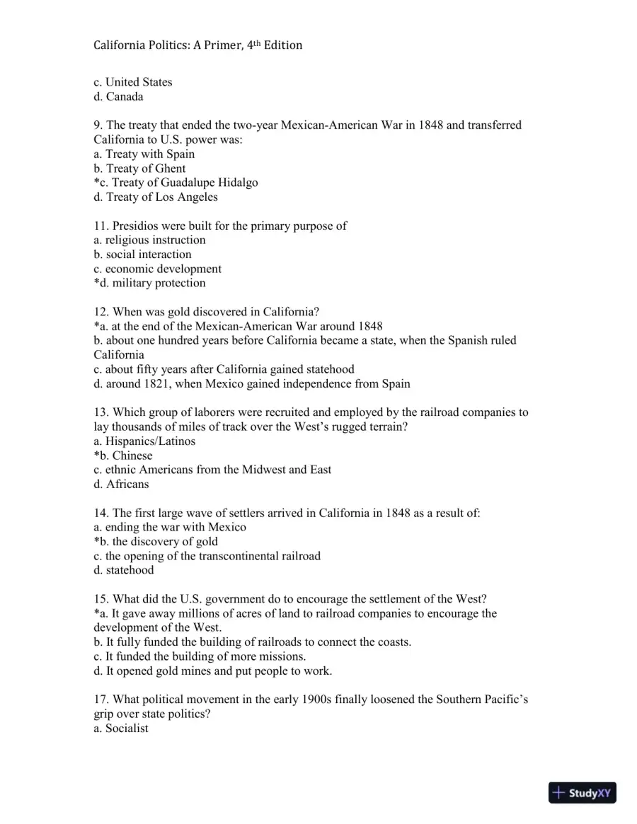 California Politics: A Primer, 4th Edition Test Bank, page 8