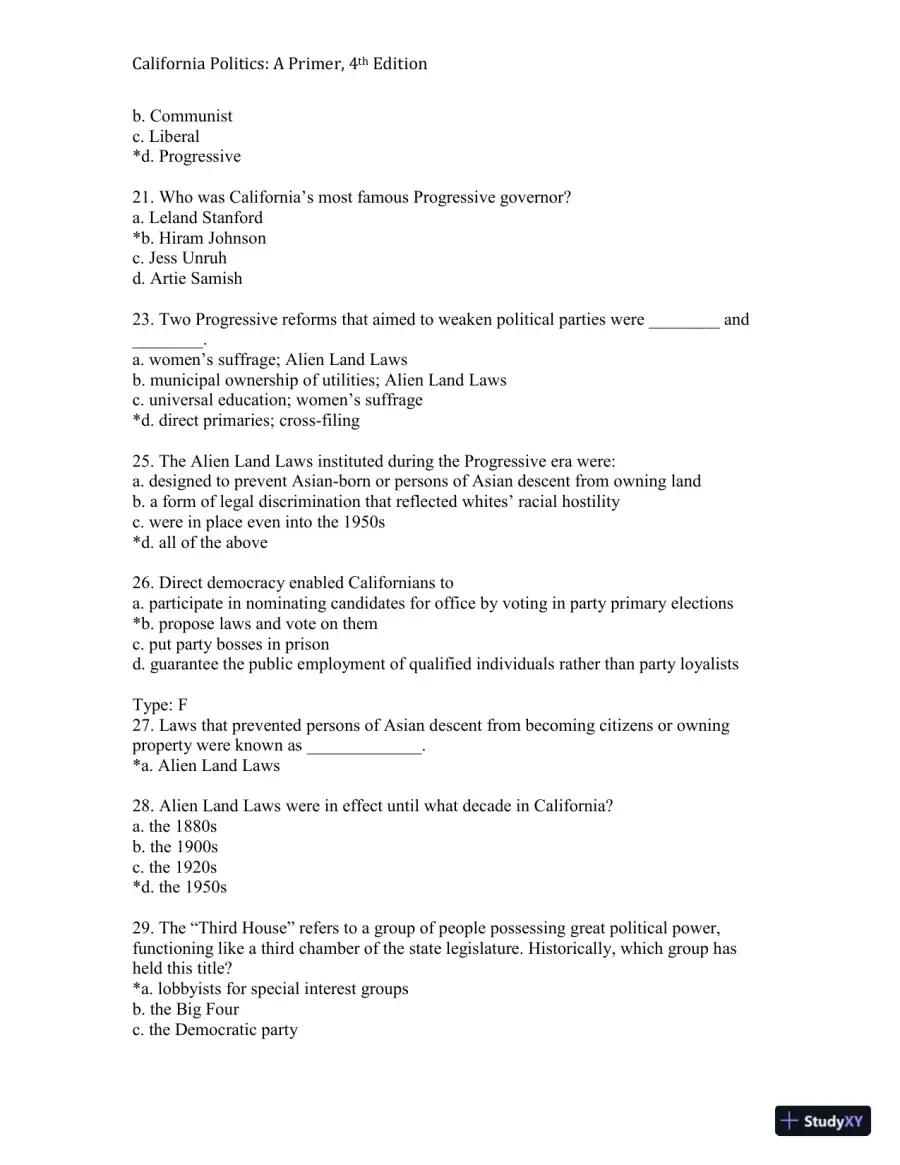 California Politics: A Primer, 4th Edition Test Bank, page 9