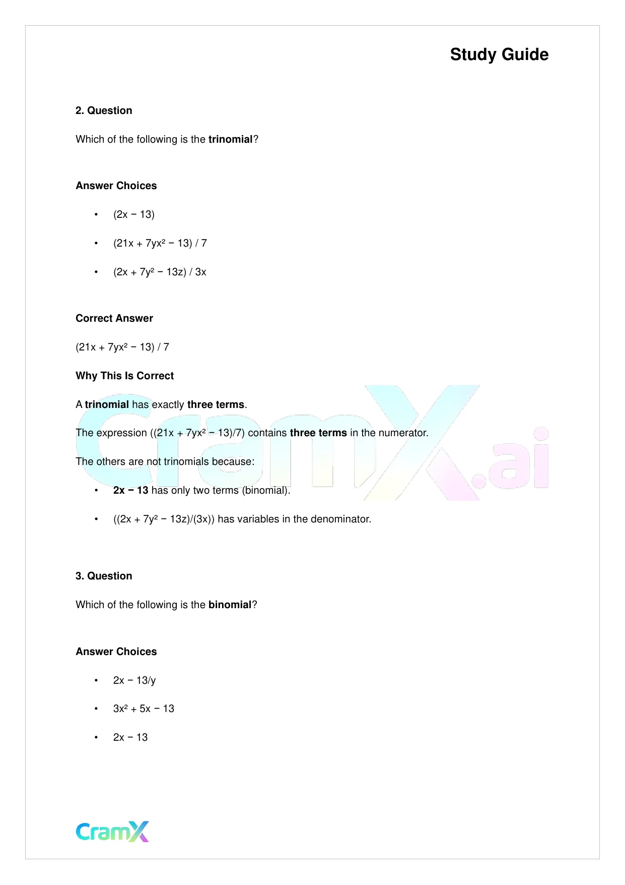 Algebra II - Polynomial Arithmetic - Page 10 preview image