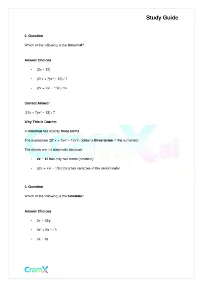 Algebra II - Polynomial Arithmetic - Page 10 preview image