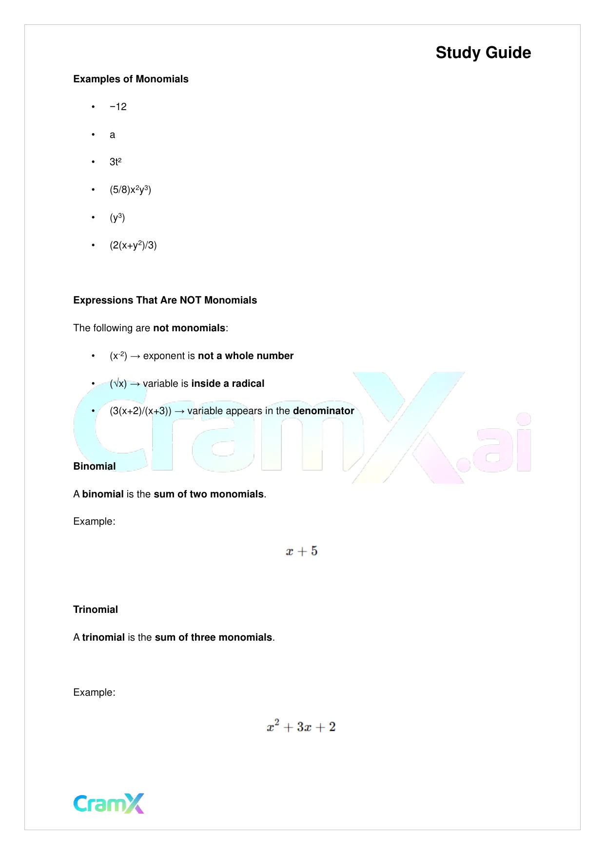 Algebra II - Polynomial Arithmetic - Page 2 preview image