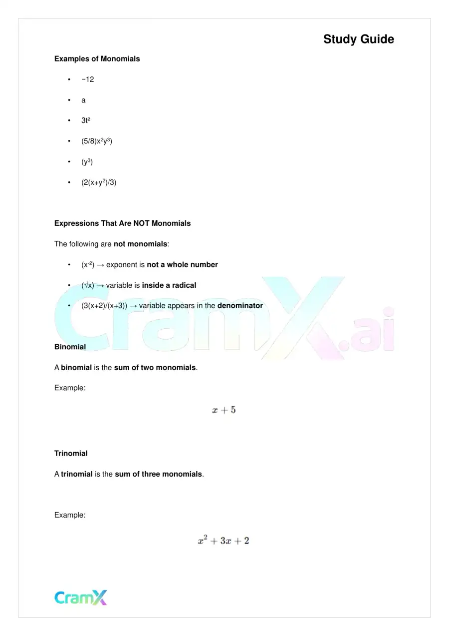 Algebra II - Polynomial Arithmetic, page 2