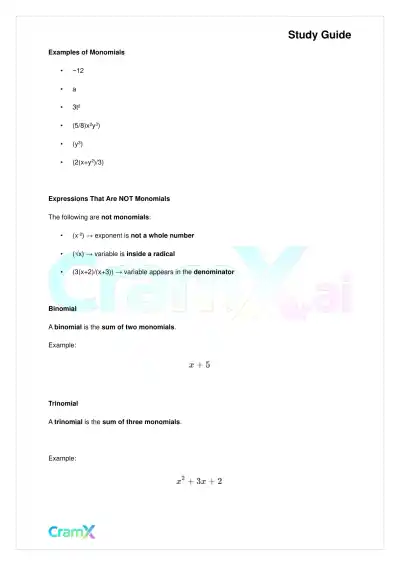 Algebra II - Polynomial Arithmetic - Page 2 preview image
