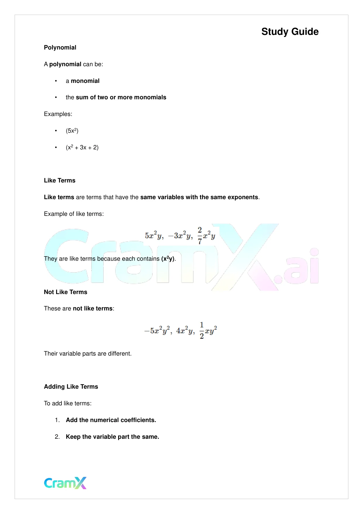 Algebra II - Polynomial Arithmetic - Page 3 preview image