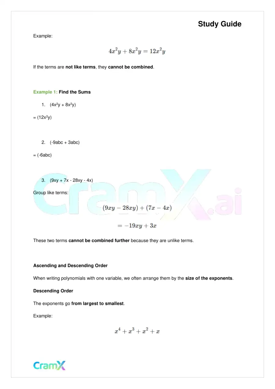 Algebra II - Polynomial Arithmetic, page 4