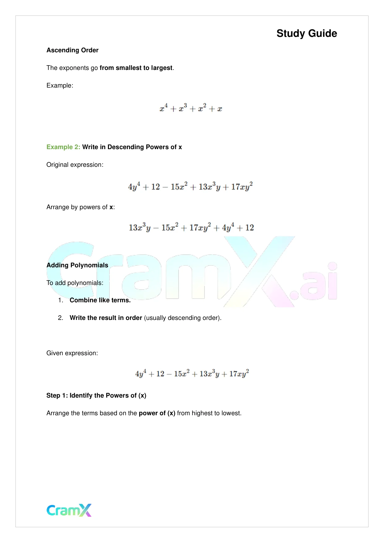 Algebra II - Polynomial Arithmetic - Page 5 preview image