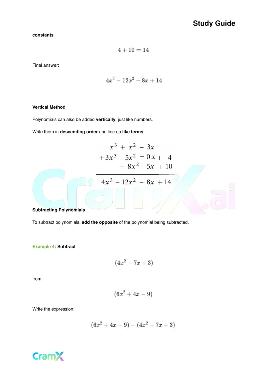 Algebra II - Polynomial Arithmetic, page 7