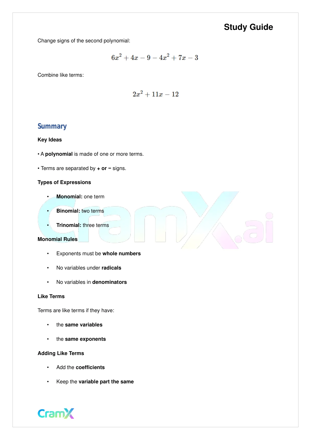 Algebra II - Polynomial Arithmetic - Page 8 preview image