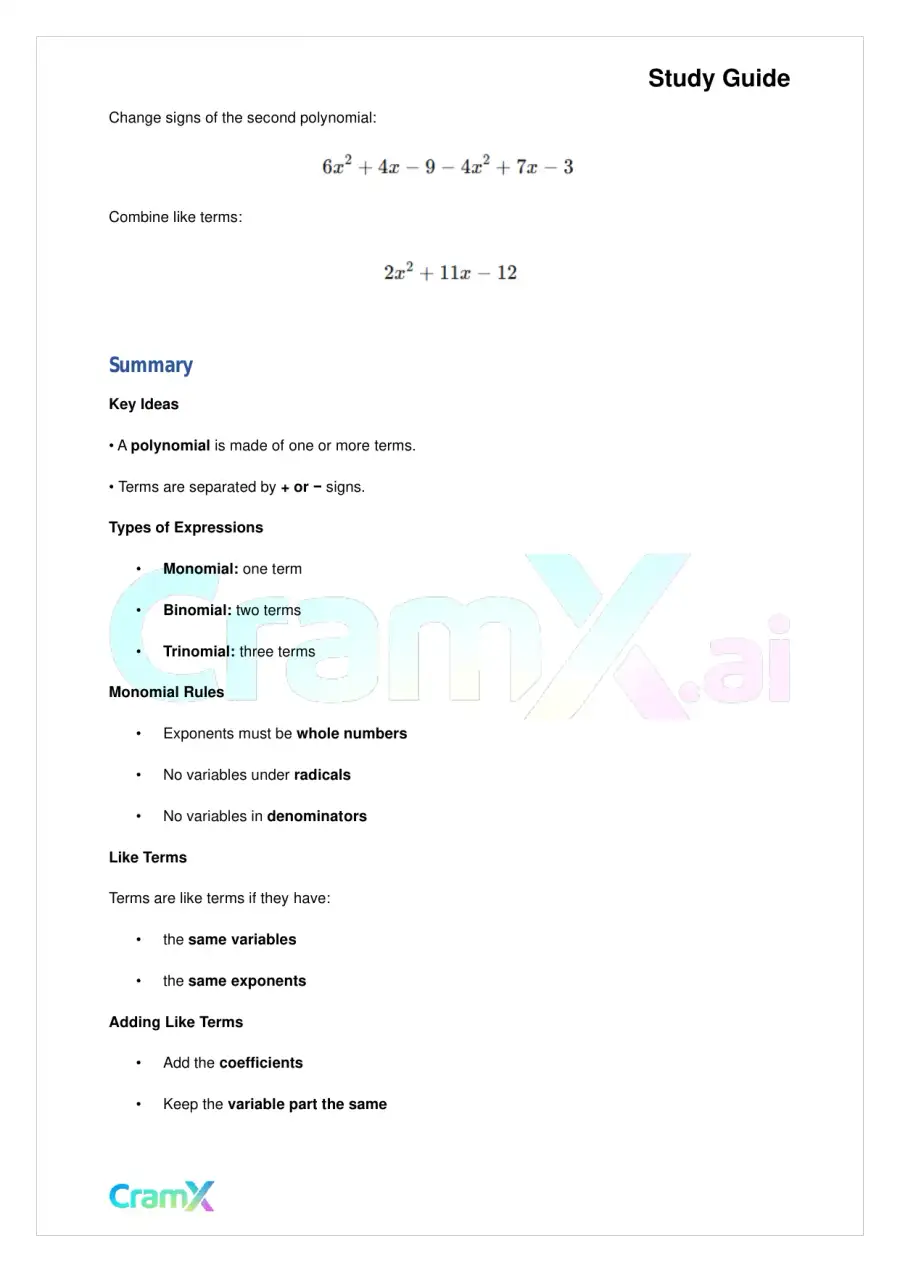Algebra II - Polynomial Arithmetic, page 8