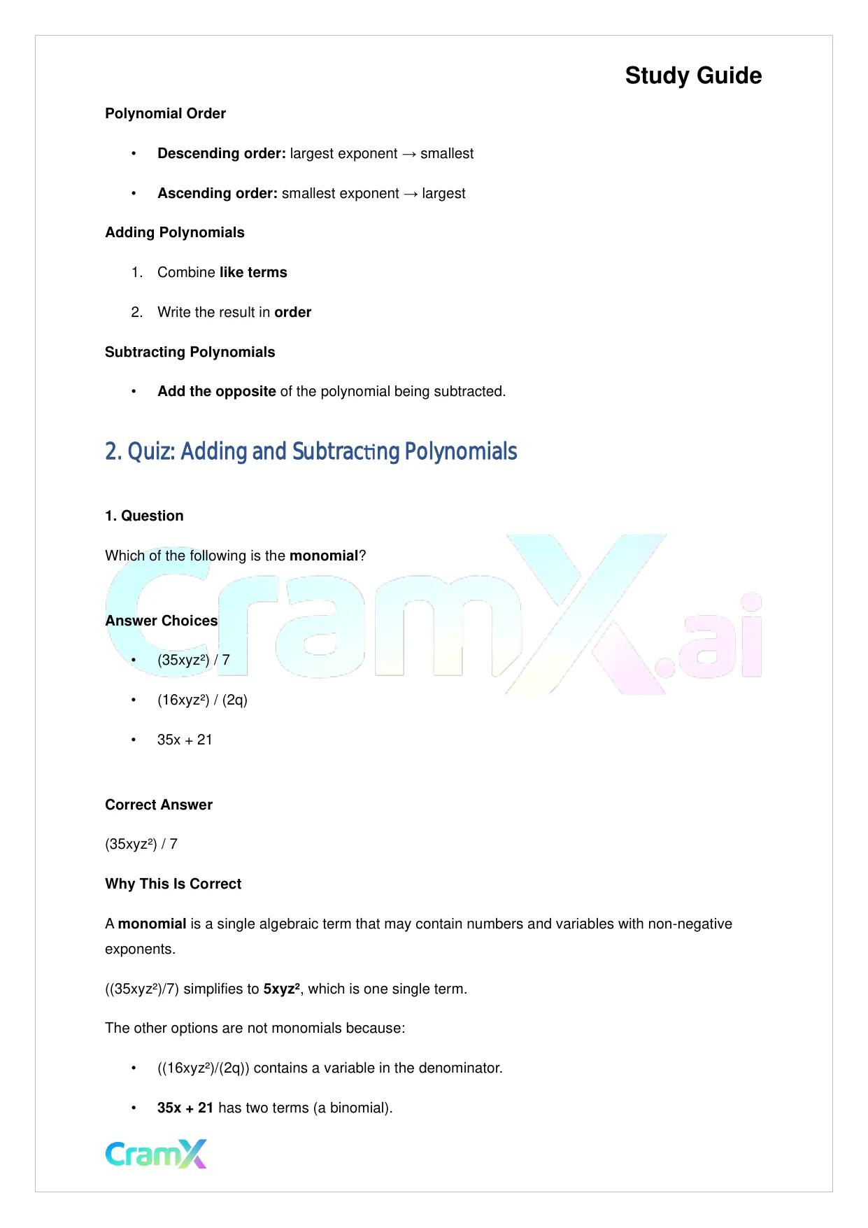 Algebra II - Polynomial Arithmetic - Page 9 preview image
