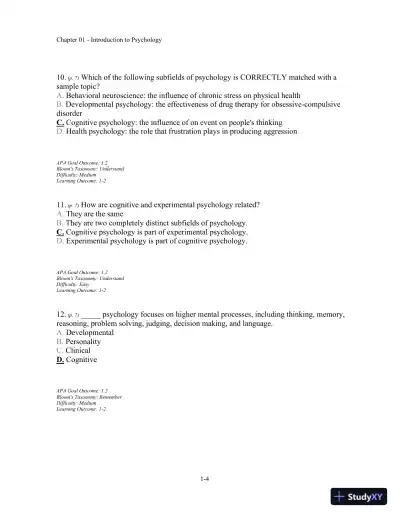 Test Bank For Understanding Psychology, 11th Edition - Page 5 preview image