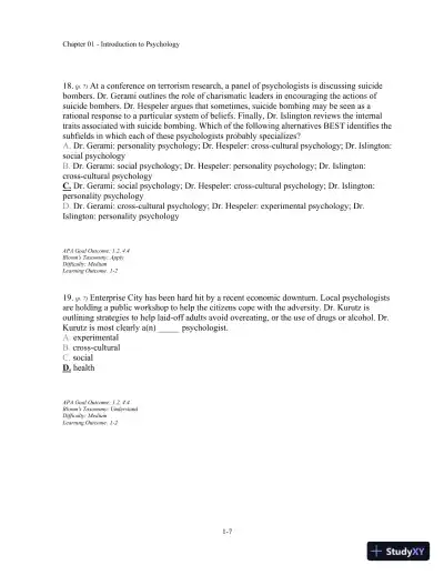 Test Bank For Understanding Psychology, 11th Edition - Page 8 preview image