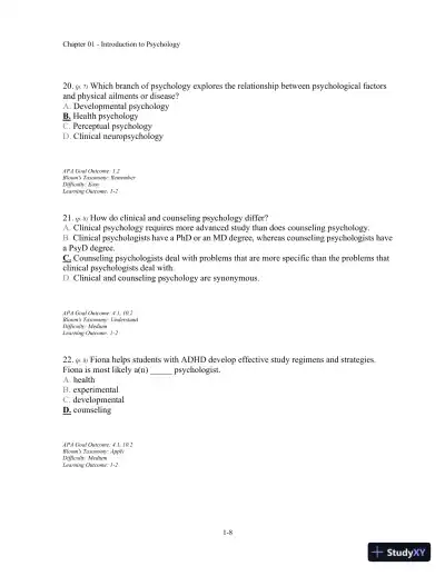 Test Bank For Understanding Psychology, 11th Edition - Page 9 preview image