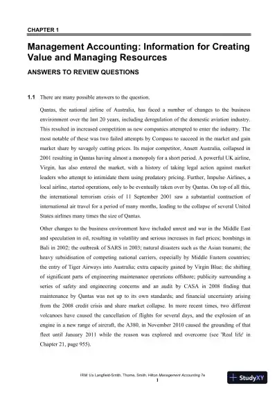 Management Accounting, 7th Edition Solution Manual - Page 1 preview image