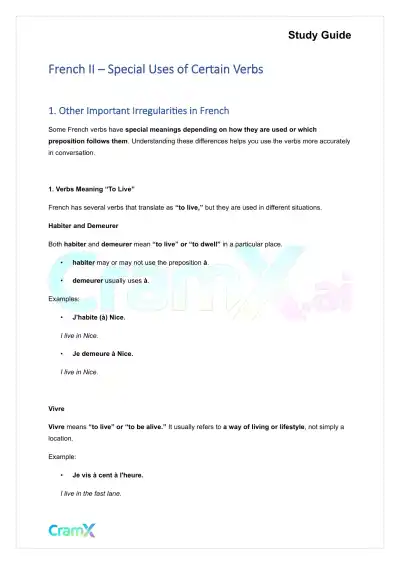 French II – Special Uses of Certain Verbs - Page 1 preview image