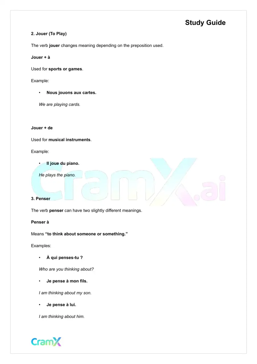 French II – Special Uses of Certain Verbs, page 2