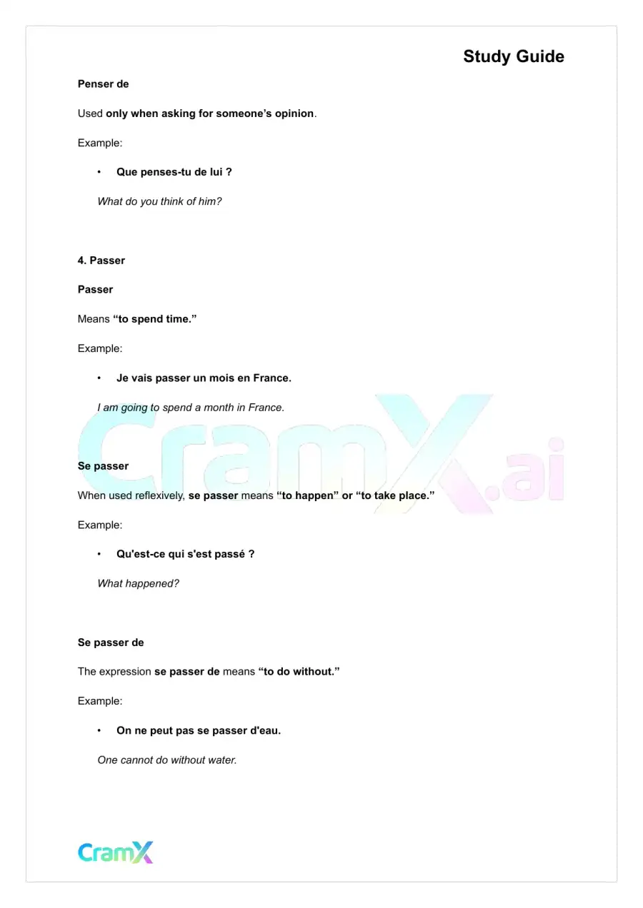 French II – Special Uses of Certain Verbs, page 3