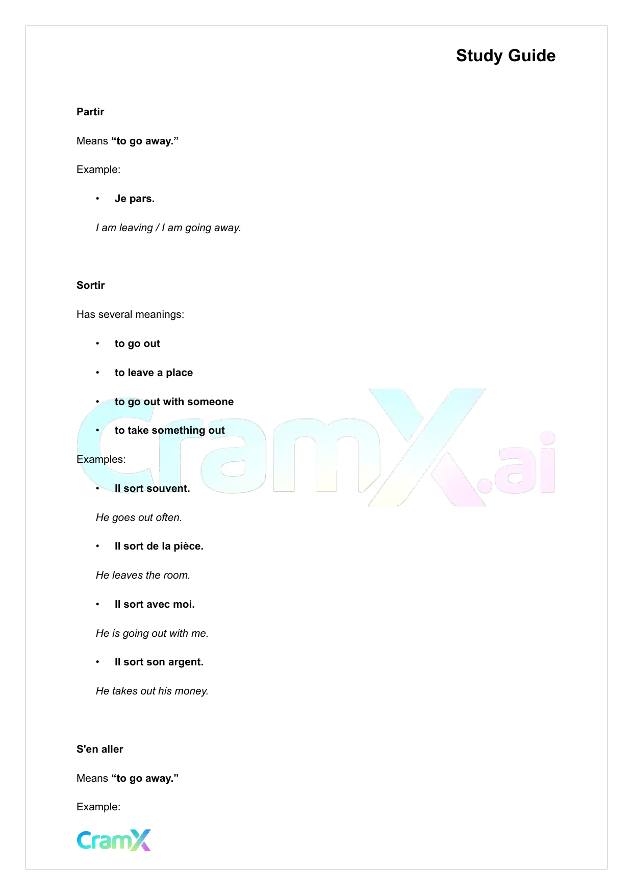 French II – Special Uses of Certain Verbs - Page 5 preview image